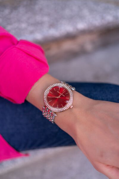 MK Bordo Ekran Gümüş Rose Saat