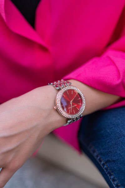 MK Bordo Ekran Gümüş Rose Saat